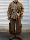 FOESCE Japanese Style Simple Straight-leg Pants Men's Loose-fit Cargo Pants Wide Casual Trousers For Spring Autumn