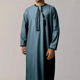 FOESCE New Muslim Men Long Sleeve Pullover Dress Abaya Daffah Jubba Thobe Pakistan Saudi Arab Kaftan Islam Clothing Prayer Robe Afghan