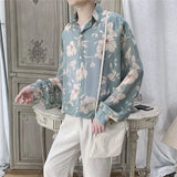FOESCE Fashion Streetwear Korean Printing Loose Turn-down Collar Man Long Sleeve Men's Clothing Button Spring Summer Thin Shirts Tops