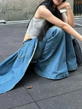 FOESCE Slightly fat Spice Girl design sense irregular splicing jeans women 2025 autumn and winter new fake two-piece thin flared pants