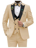 FOESCE Slim Fit Men Suits Double Breasted Groom Formal Business Male Blazer Set Peak Lapel Party Wedding Tuxedo (Jacket+Vest+Pants)