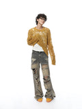 FOESCE Slouchy Sweaters Men Hollow Out Baggy Hole Sun Protection Lightweight Long Sleeve Streetwear Vintage Fashion Knitting Summer Ins
