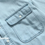 FOESCE Spring And Autumn Men's Denim Long Sleeved Shirt With Double Pockets American Work Style Loose Fitting Washed Denim Shirt Jacket