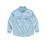 FOESCE Spring And Autumn Men's Denim Long Sleeved Shirt With Double Pockets American Work Style Loose Fitting Washed Denim Shirt Jacket