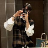 FOESCE Spring and Autumn Hong Kong Style Retro Sleeveless Vest Sweater Men's Korean Version Loose Casual V-neck Knitted Sweater Vest