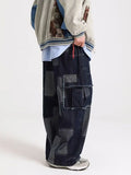 FOESCE Spring and Autumn Japanese Street Men and Women Trendy Personalized Straight leg Jeans Couple Loose Splicing Casual Pants y2k