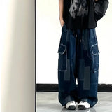 FOESCE Spring and Autumn Japanese Street Men and Women Trendy Personalized Straight leg Jeans Couple Loose Splicing Casual Pants y2k