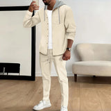 FOESCE Spring and autumn new Waffle men's casual slim-fit hooded long-sleeved cardigan matching color fashion high quality tracksuit pa