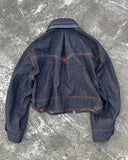 FOESCE Star Embroidery Dark Blue Washed Retro Denim Jacket Punk Loose Multiple Pockets Double Collar Zipper Jacket Fashion Men Clothing