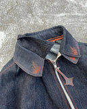 FOESCE Star Embroidery Dark Blue Washed Retro Denim Jacket Punk Loose Multiple Pockets Double Collar Zipper Jacket Fashion Men Clothing