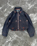 FOESCE Star Embroidery Dark Blue Washed Retro Denim Jacket Punk Loose Multiple Pockets Double Collar Zipper Jacket Fashion Men Clothing