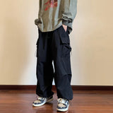 FOESCE Streetwear 2024 Spring Harem Casual Pants Men Elastic Waist Solid Color Cargo Pants Multi Pocket Loose Baggy Pants For Women