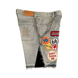 FOESCE Streetwear Denim Shorts Y2K Jeans Men Women Hip Hop Cartoon Patchwork Embroidery Pattern Retro Blue Baggy Fitness Casual Shorts