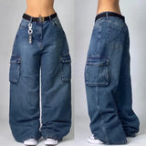 FOESCE Streetwear Fashion New Multi-pocket Washed Baggy Jeans Men And Women Y2K Hip-hop Harajuku Casual Gothic High Waist Wide Trouser
