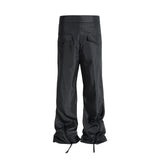 FOESCE Streetwear Ribbons Functional Curve Zipper Baggy Cargo Pants for Men Vibe Style Straight Baggy Casual Trousers Oversized