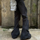 FOESCE Streetwear Ribbons Functional Curve Zipper Baggy Cargo Pants for Men Vibe Style Straight Baggy Casual Trousers Oversized