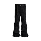 FOESCE Streetwear Ribbons Functional Curve Zipper Baggy Cargo Pants for Men Vibe Style Straight Baggy Casual Trousers Oversized