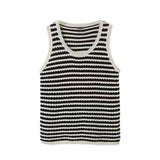 FOESCE Striped Knitted Summer Tanks Tops Men's O-Neck Korean Knitwear Shirts Sleeveless Streetwear Loose Top Vintage Cropped Sexy