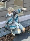 FOESCE Striped Knitted Sweater Coat Men Japanese Y2K Oversize Casual Autumn Winter Loose V-Neck Cardigan for Men Rainbow Color
