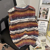 FOESCE Striped Sweater Vests Men Casual Vintage Soft Handsome Sleeveless Knitwear Autumn Winter Japanese Style Harajuku All-match Chic