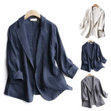 FOESCE Suit Blazer Basic Cotton Linen Three Quarter Single Button Women's Jacket Spring  Korean Fashion Casual Short Jackets Coat