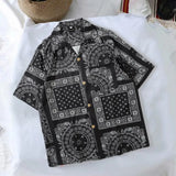 FOESCE Summer Hawaiian Bandana Shirt Men Short Sleeve Male Paisley Shirts Hip Hop Beach Clothing Harajuku Young Style Lapel Men Tops