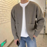 Foesce  Sweater Men Autumn and Winter New Fashion Zipper Knit Cardigan Man's Coats Solid O-neck Loose and Casual Long Sleeve Jacket