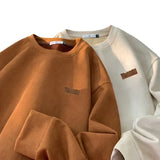 FOESCE TFETTERS 2025 Suede Sweatshirt Mens Autumn Winter New Retro Japan Pullover Long Sleeve Letter Streetwear O Neck Clothes for Men