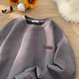 FOESCE TFETTERS 2025 Suede Sweatshirt Mens Autumn Winter New Retro Japan Pullover Long Sleeve Letter Streetwear O Neck Clothes for Men