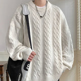 FOESCE TFETTERS Brand Grey Braid Sweaters for Mens Classics O Neck Japan Fashion Knitted Sweater Male 2025 New Winter Casual Clothing