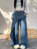 FOESCE Trashy Y2K 2000S Washed Blue Baggy Stacked Jeans Pants Women 90S Vintage Designer Clothing Wide Leg Lady Trousers Ropa De Mujer
