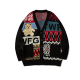 FOESCE Ugly Christmas Sweater Cute Bear Top Oversize Men High Street Knitting Sweater V-neck Single-breasted Pullover Women Couple Coat