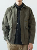 FOESCE Vintage Army Green Cargo Denim Jacket Men Women Spring Autumn Clothing Harajuku Coat Korean Fashion Military Casual Workwear