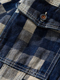 FOESCE Vintage Loose Denim Jacket with Grid Pattern - High-End American Casual Jean Coat for Men