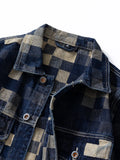 FOESCE Vintage Loose Denim Jacket with Grid Pattern - High-End American Casual Jean Coat for Men