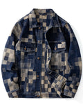 FOESCE Vintage Loose Denim Jacket with Grid Pattern - High-End American Casual Jean Coat for Men