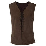 FOESCE Vintage Men Pirate Vest Medieval Lace Up Sleeveless Cosplay Performance Hallowen Party Role Play Tank Top