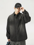FOESCE Vintage Washed Old Denim Shirt Men Women Splicing Design Couple Loose Long Sleeve Shirt Jacket Soft Sports Casual