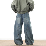 FOESCE Wide Leg Denim Pants Male Loose Cowboy Mopping Trousers baggy Men's Jeans  Fashion Handsome Washed Streetwear Casual