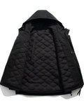 FOESCE Winter Cargo Jacket Men Solid Large Pocket Hooded Down Coat Men Retro Solid Color Warm Outdoors Windbreaker Down Jacket
