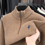 FOESCE Winter Men's Ferret Fleece Embroidered Zipper Stand Up Collar Head Knitwear Plush Thick Soft Sweater  Mens Clothes  Pull Coreen