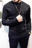 FOESCE Winter Mens Sweater Pullover Sueter Masculino Slim Fit Knitted Sweaters Long Sleeve Black Jacquard Weave Jumper Sweater Tops