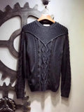 FOESCE Winter Mens Sweater Pullover Sueter Masculino Slim Fit Knitted Sweaters Long Sleeve Black Jacquard Weave Jumper Sweater Tops
