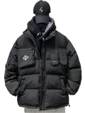 FOESCE Winter Padded Parkas Men Patchwork Cotton Thick Cargo Parkas Jackets Fashion Warm Full Zip Coats Fashion Harajuku Outerwear