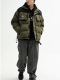 FOESCE Winter Padded Parkas Men Patchwork Cotton Thick Cargo Parkas Jackets Fashion Warm Full Zip Coats Fashion Harajuku Outerwear