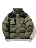 FOESCE Winter Padded Parkas Men Patchwork Cotton Thick Cargo Parkas Jackets Fashion Warm Full Zip Coats Fashion Harajuku Outerwear