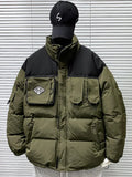 FOESCE Winter Padded Parkas Men Patchwork Cotton Thick Cargo Parkas Jackets Fashion Warm Full Zip Coats Fashion Harajuku Outerwear