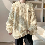 FOESCE Winter Ripped Fringe Raw Edge Sweater For Men Hip Hop Fashion Knitted Pullovers Y2K Vintage Streetwear Knitwear Jersey Clothes
