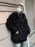 FOESCE Winter Ripped Fringe Raw Edge Sweater For Men Hip Hop Fashion Knitted Pullovers Y2K Vintage Streetwear Knitwear Jersey Clothes