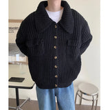 FOESCE Winter Thick Cardigan Sweater Men Warm Fashion Short Sweater Coat Men Korean Loose Lapel Sweater Cardigan Mens Jumper Clothes